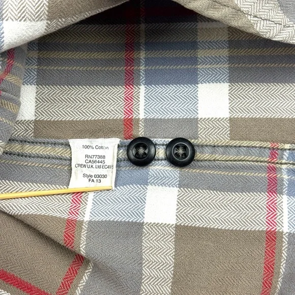 J. Crew Plaid Shirt Men's Large Tan Gray Red Flannel Button-up 100% Cotton Soft - Picture 11 of 13